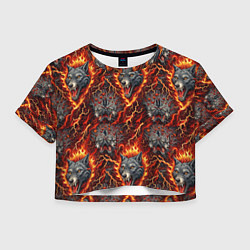 Футболка 3D укороченная женская Волки эпичный паттерн, цвет: 3D-принт