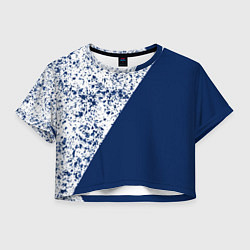 Футболка 3D укороченная женская Сине-белый пополам, цвет: 3D-принт