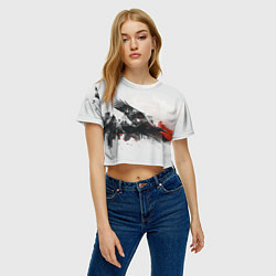 Футболка 3D укороченная женская Летающий ворон и город, цвет: 3D-принт — фото 2