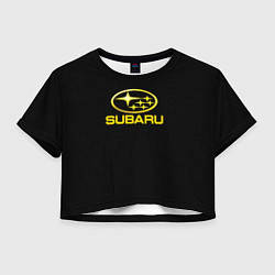 Футболка 3D укороченная женская Subaru logo yellow, цвет: 3D-принт