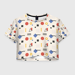 Футболка 3D укороченная женская Мемфис геометрия на светлом, цвет: 3D-принт