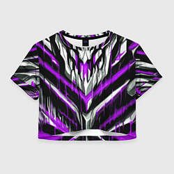 Футболка 3D укороченная женская Фиолетово-белые ломаные клыки, цвет: 3D-принт