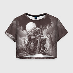 Футболка 3D укороченная женская Уставший воин под луной, цвет: 3D-принт