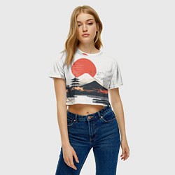Футболка 3D укороченная женская Японский осенний пейзаж, цвет: 3D-принт — фото 2
