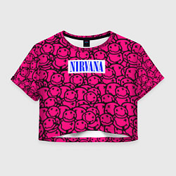 Футболка 3D укороченная женская Nirvana pink logo, цвет: 3D-принт