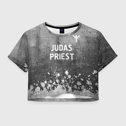 Футболка 3D укороченная женская Judas Priest - grey gradient посередине, цвет: 3D-принт