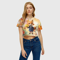 Футболка 3D укороченная женская Осенняя лисичка в школьной форме, цвет: 3D-принт — фото 2