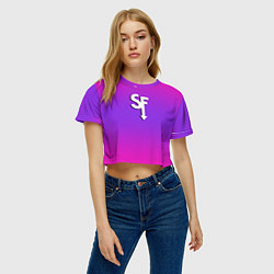 Футболка 3D укороченная женская Sally Face neon gradient, цвет: 3D-принт — фото 2