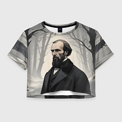 Футболка 3D укороченная женская Достоевский зимняя аллея, цвет: 3D-принт