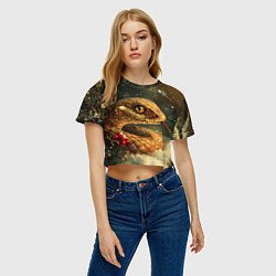 Футболка 3D укороченная женская Новогодняя змея у елки, цвет: 3D-принт — фото 2