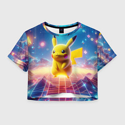 Футболка 3D укороченная женская Funny Pikachu - vaporwave, цвет: 3D-принт