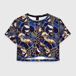 Футболка 3D укороченная женская Золотистая змеиная абстракция, цвет: 3D-принт