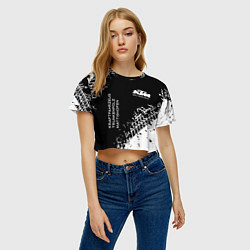 Футболка 3D укороченная женская KTM - следы от шин, цвет: 3D-принт — фото 2