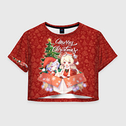 Футболка 3D укороченная женская Геншин импакт Кли - Новый год, цвет: 3D-принт