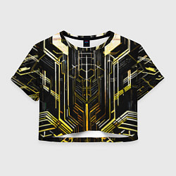 Футболка 3D укороченная женская Gold lines on a black background, цвет: 3D-принт