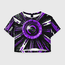 Футболка 3D укороченная женская Чёрно-фиолетовая сфера киберпанк, цвет: 3D-принт