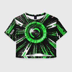 Футболка 3D укороченная женская Чёрно-зелёная сфера киберпанк, цвет: 3D-принт