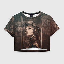 Футболка 3D укороченная женская Волевая девушка-андроид, цвет: 3D-принт