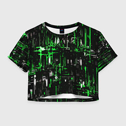 Женский топ Бело-зелёная тревожная абстракция на чёрном фоне