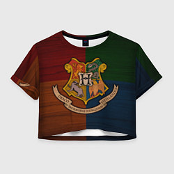 Футболка 3D укороченная женская Hogwarts emblem, цвет: 3D-принт