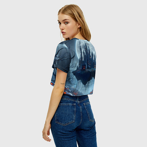 Женский топ Замок Дракулы и неоновые грибы - нейроарт фантазия / 3D-принт – фото 4