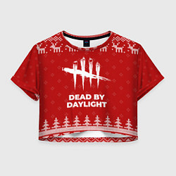 Футболка 3D укороченная женская Новогодний Dead by Daylight с оленями, цвет: 3D-принт