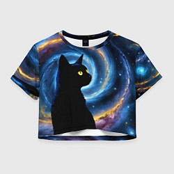 Футболка 3D укороченная женская Кот на фоне космоса, цвет: 3D-принт