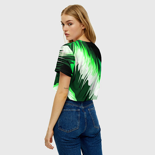 Женский топ Зелёно-белая абстракция на чёрном фоне / 3D-принт – фото 4