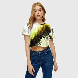 Футболка 3D укороченная женская Чёрно-жёлтые острые полосы на белом фоне, цвет: 3D-принт — фото 2