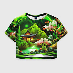 Женский топ Природа Японии в зеленых цветах