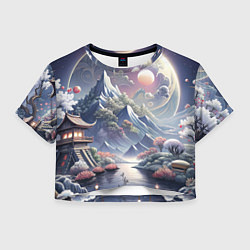 Футболка 3D укороченная женская Япония - природа, цвет: 3D-принт
