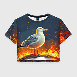 Футболка 3D укороченная женская Чайка в огне, цвет: 3D-принт