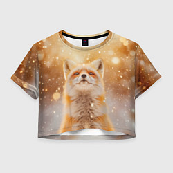 Футболка 3D укороченная женская Рыжая довольная лисица, цвет: 3D-принт