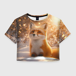 Футболка 3D укороченная женская Рыжая лисичка в снежном лесу, цвет: 3D-принт