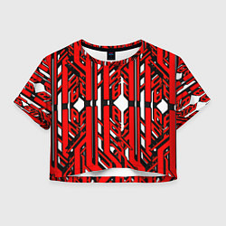 Футболка 3D укороченная женская Чёрно-красные техно полосы на белом фоне, цвет: 3D-принт