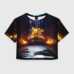 Футболка 3D укороченная женская Пикачу на диджейской стойке, цвет: 3D-принт