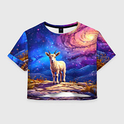 Футболка 3D укороченная женская Козлик на звездом небе, цвет: 3D-принт