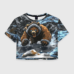Футболка 3D укороченная женская Злой русский медведь, цвет: 3D-принт