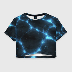 Футболка 3D укороченная женская Синий свет из черной плиты, цвет: 3D-принт