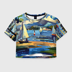 Футболка 3D укороченная женская Средиземноморский пейзаж, цвет: 3D-принт