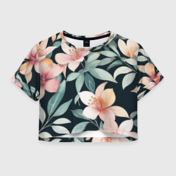 Футболка 3D укороченная женская Цветочный паттерн, цвет: 3D-принт