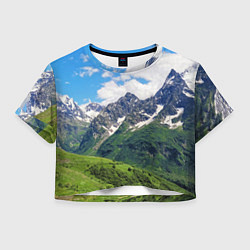 Футболка 3D укороченная женская Домбай - горный пейзаж на Северном Кавказе, цвет: 3D-принт
