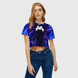 Футболка 3D укороченная женская Asking Alexandria neon energy, цвет: 3D-принт — фото 2