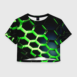 Футболка 3D укороченная женская Neon Honeycombs, цвет: 3D-принт