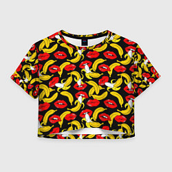 Футболка 3D укороченная женская Губы и бананы, цвет: 3D-принт
