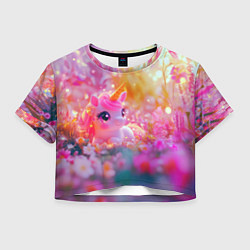 Футболка 3D укороченная женская Маленькая милая единорожка, цвет: 3D-принт