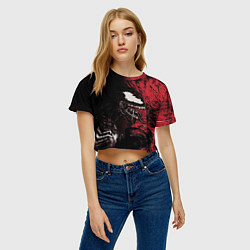 Футболка 3D укороченная женская Веном на красном, цвет: 3D-принт — фото 2