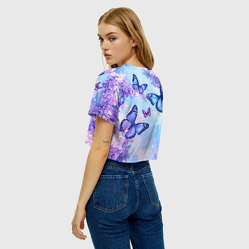 Женский топ Бабочки и сирень - нежная голубая живопись / 3D-принт – фото 4