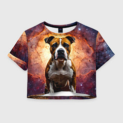 Футболка 3D укороченная женская Американский стаффордширский терьер в космосе, цвет: 3D-принт