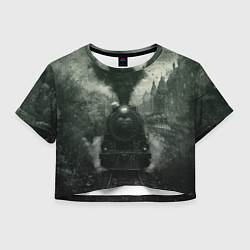 Футболка 3D укороченная женская Ретро иллюстрация паровоза, цвет: 3D-принт